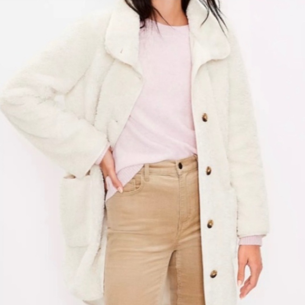 LOFT Sherpa Funnel Neck Coat Shacket Jacket Sz Small
